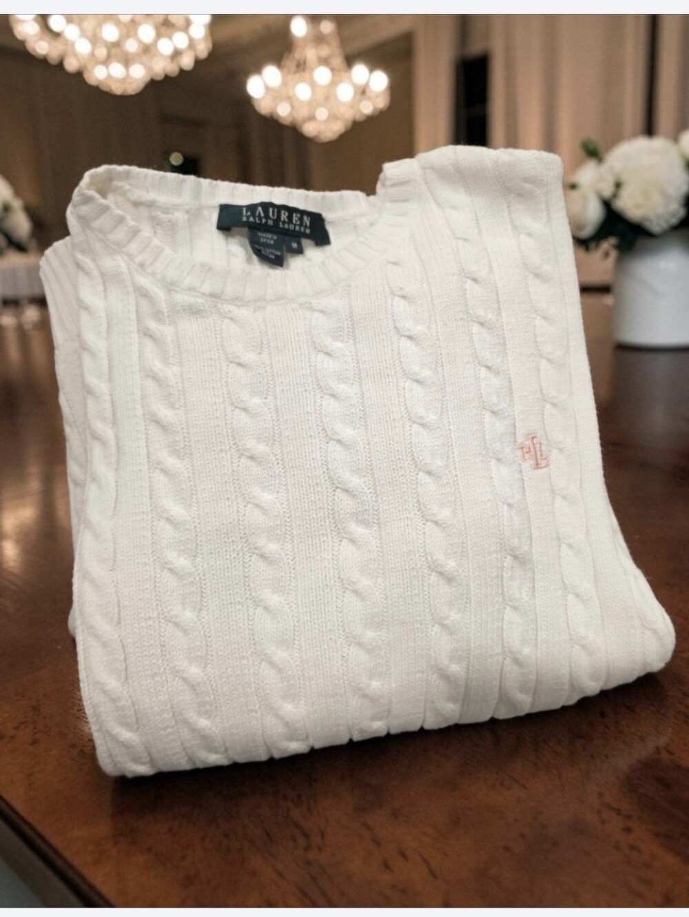 Ralph Lauren Women’s White Cable Knit Sweater Size-M